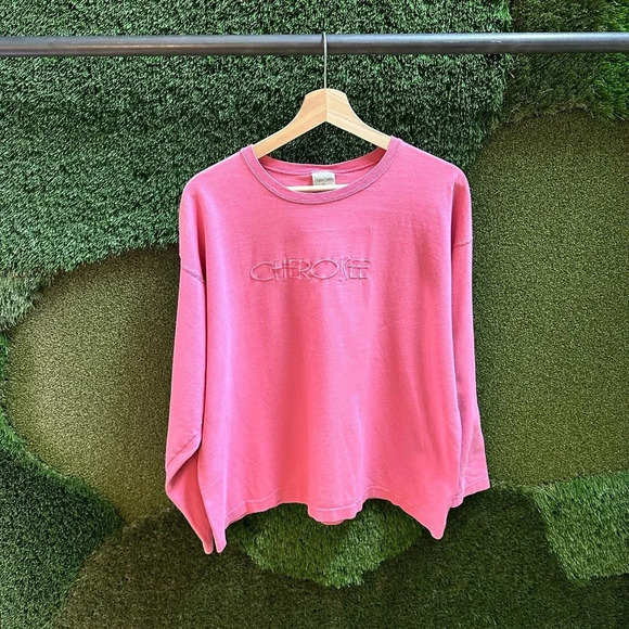 Vintage Cherokee Pink Tonal Spellout Long Sleeve T-shirt - Picture 1 of 4